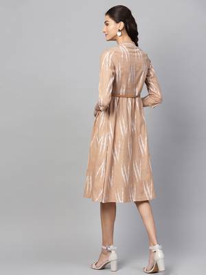 Brown ikat Front Open Belted Dress 3
