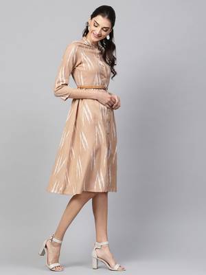 Brown ikat Front Open Belted Dress 4