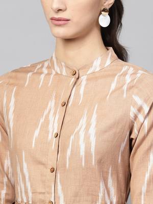 Brown ikat Front Open Belted Dress 5