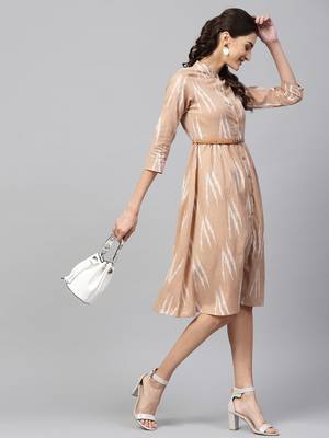 Brown ikat Front Open Belted Dress 6