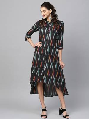 Black ikat High Low Shirt Dress 1