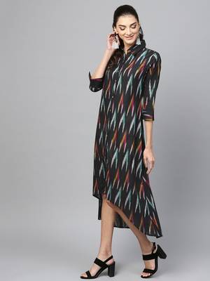 Black ikat High Low Shirt Dress 2