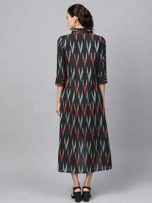 Black ikat High Low Shirt Dress 3
