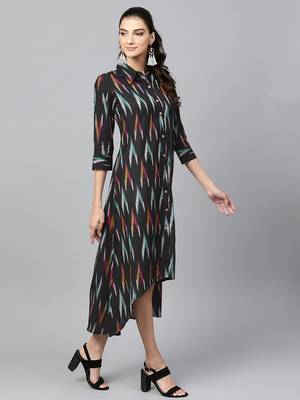Black ikat High Low Shirt Dress 4