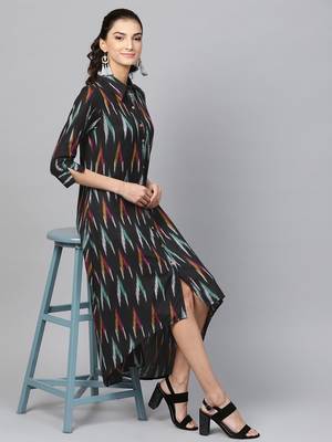 Black ikat High Low Shirt Dress 6