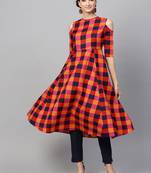 Multi Check Cold Shoulder Anarkali