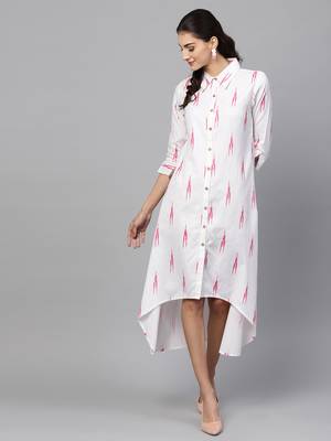 White ikat High Low Shirt Dress 1