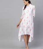 White ikat High Low Shirt Dress