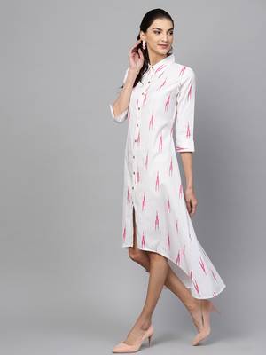 White ikat High Low Shirt Dress 2