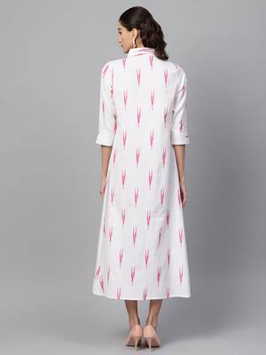 White ikat High Low Shirt Dress 3