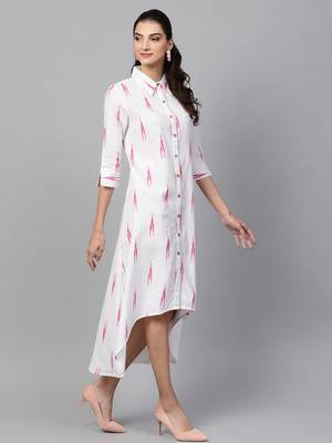 White ikat High Low Shirt Dress 4