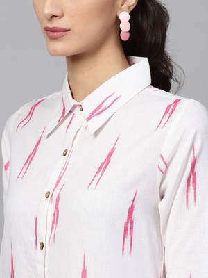 White ikat High Low Shirt Dress 5