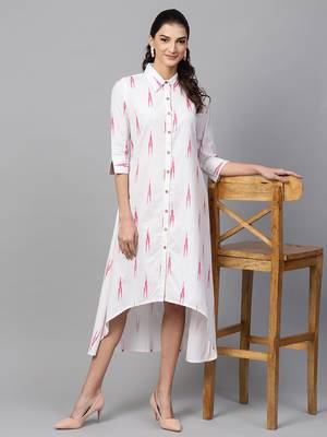 White ikat High Low Shirt Dress 6