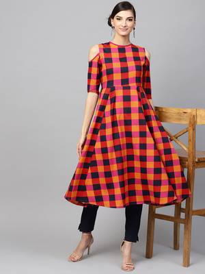 Multi Check Cold Shoulder Anarkali 6