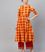 Yellow Check Cold Shoulder Anarkali