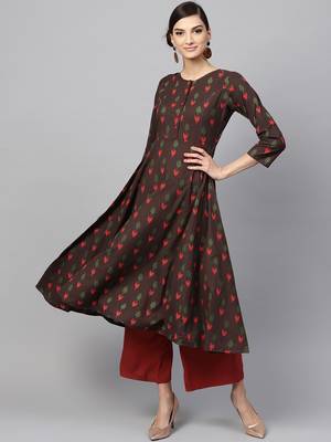 Brown Ikat Anarkali 1
