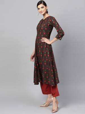 Brown Ikat Anarkali 2