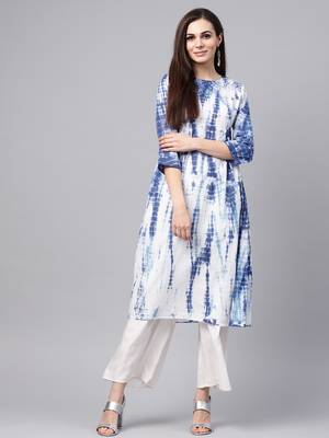 Blue & White Tie Dye Side Tab Kurta 1