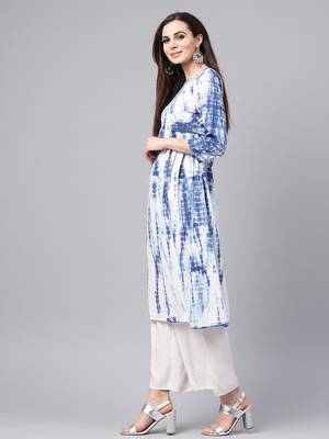 Blue & White Tie Dye Side Tab Kurta 2