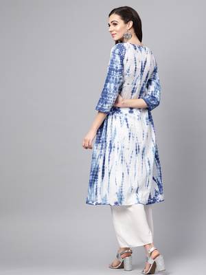 Blue & White Tie Dye Side Tab Kurta 3
