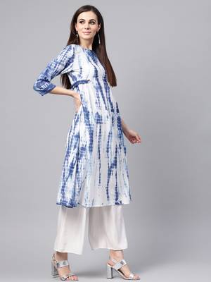 Blue & White Tie Dye Side Tab Kurta 4