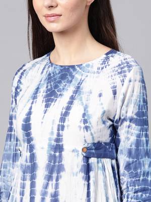 Blue & White Tie Dye Side Tab Kurta 5