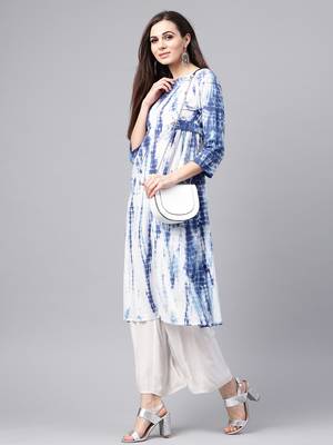 Blue & White Tie Dye Side Tab Kurta 6