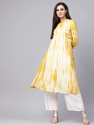 Mustard & White Tie Dye Side Tab Kurta 1