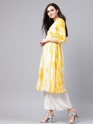 Mustard & White Tie Dye Side Tab Kurta 2