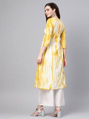Mustard & White Tie Dye Side Tab Kurta 3