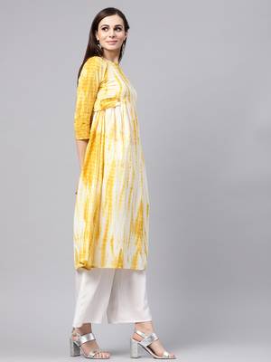 Mustard & White Tie Dye Side Tab Kurta 4