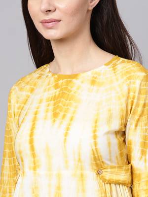 Mustard & White Tie Dye Side Tab Kurta 5
