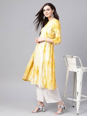 Mustard & White Tie Dye Side Tab Kurta 6
