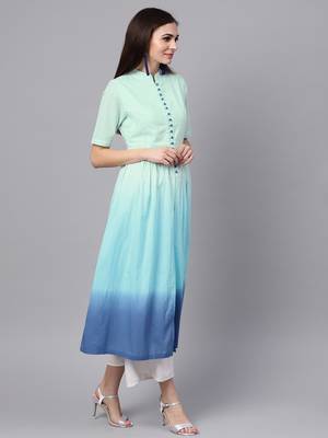 Blue Ombre Front Open Kurta 4