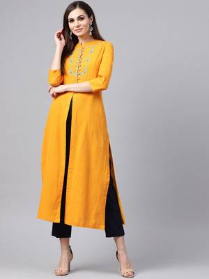 Mustard Yoke Embroidered Kurta 1