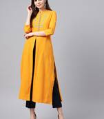 Mustard Yoke Embroidered Kurta