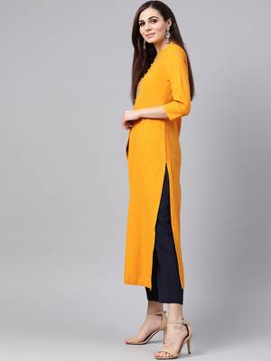 Mustard Yoke Embroidered Kurta 2