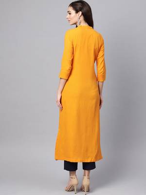 Mustard Yoke Embroidered Kurta 3