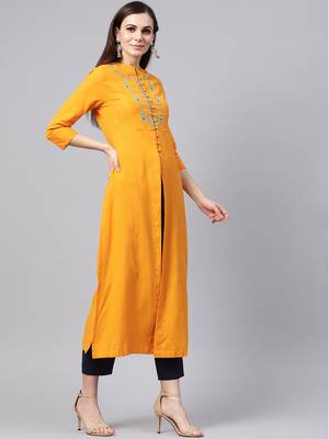 Mustard Yoke Embroidered Kurta 4