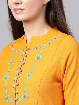Mustard Yoke Embroidered Kurta 5