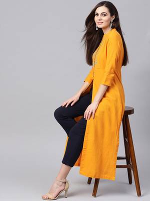 Mustard Yoke Embroidered Kurta 6