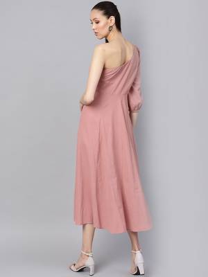 Pink Embroidered One Shoulder Midi 3