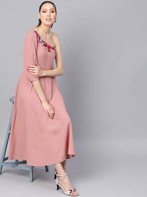 Pink Embroidered One Shoulder Midi 6