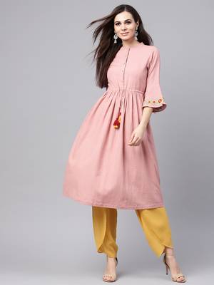 Pink Embroidered Drawstring Kurta 1