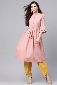 Pink Embroidered Drawstring Kurta