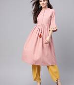 Pink Embroidered Drawstring Kurta