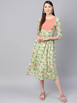 Green floral_print Gathered Yoke Dress 1