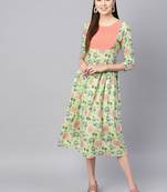 Green floral_print Gathered Yoke Dress