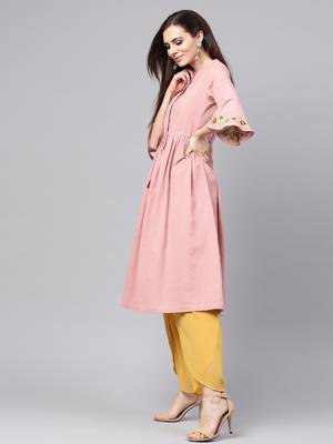 Pink Embroidered Drawstring Kurta 2