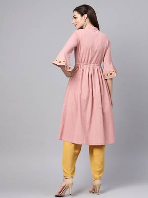 Pink Embroidered Drawstring Kurta 3